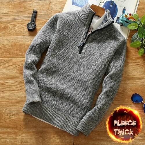 Winter Mens Fleece Thicker Sweater Half Zipper Turtleneck Warm Pullover Quality Male Slim Knitted Wool Sweaters for Spring