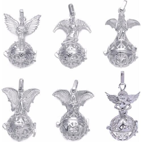 1pc Fit 16mm Ball Hollow Necklace Pendants Virgin Mary Bola Shaped Fairy Angel Wing Diffuser Locket For DIY Essential Oil