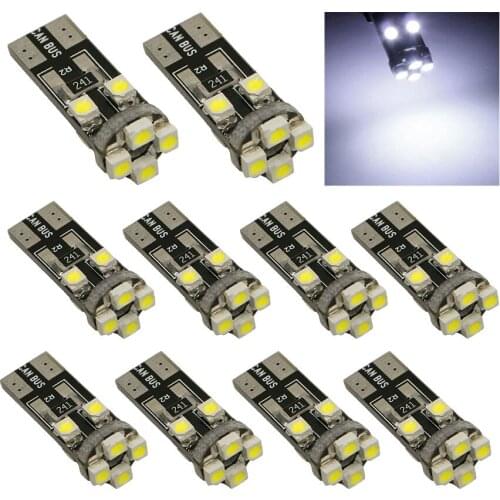 10pcs T10 LED 8 SMD 3528 Canbus No OBC Error 194 168 W5W T10 8SMD LED Interior Instrument Light Bulb Lamp Reading Light