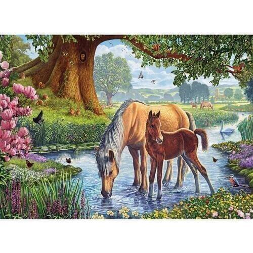 5d diy full square drill diamond painting embroidery Horse drink water Cross Stitch Rhinestone mosaic Home decor gift