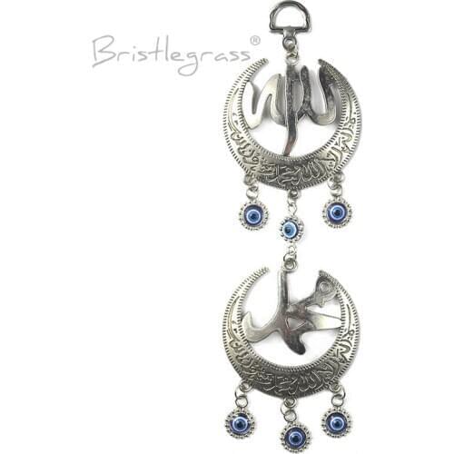 BRISTLEGRASS Turkish Blue Evil Eye Moon Wall Hanging Pendant Pendulum Amulet Lucky Charm Blessing Protection Art Gift Home Decor