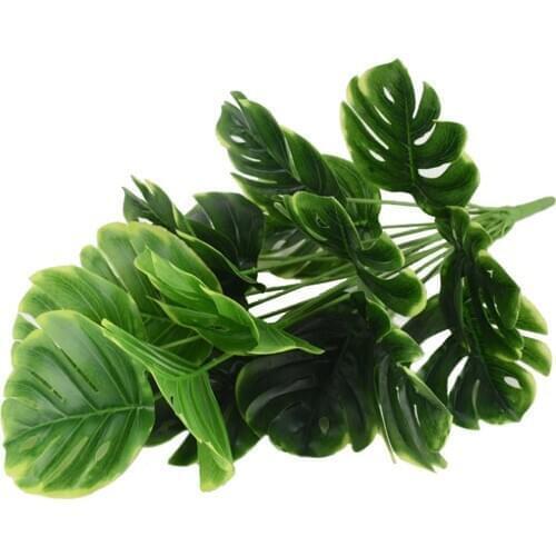 Decoration Green Leaves Artificial Monstera Turtle Back Leaf Plastic Reusable High-grade Natural 18 Heads Fake Plants