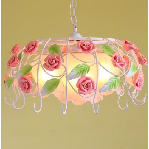 European White Pink Rose D55cm Chandelier Lighting Decorative Pendant Lamp Indoor Iron Crystal Chandelier Dining Room Lighting
