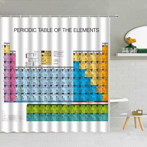 Chemical Elements Periodic Table Shower Curtain Child Education Letter Bathroom Bathtub Decor Kids Bath Screen Hooks Curtains