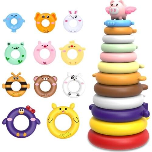 Infant Jenga Early Educational Toys Rainbow Tower Animal Ferrule Baby Improves Hand Skills Fine Motor Training 0-3 Years Old Toy