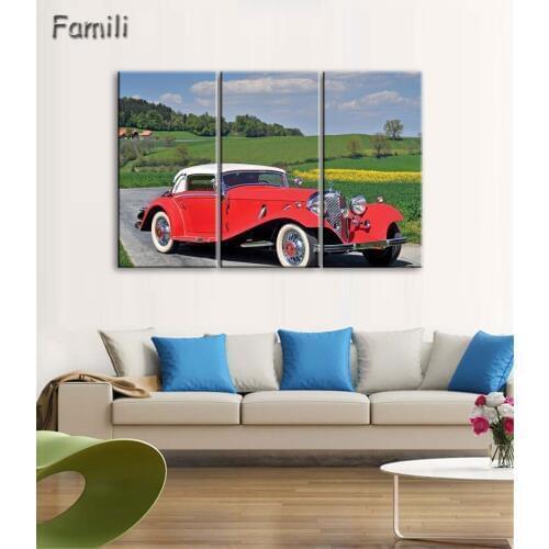 3pcs HD Printed Retro City Car Painting On Canvas Poster Wall Decoration Printed Picture Cuadros Canvas Art Living Room Painting