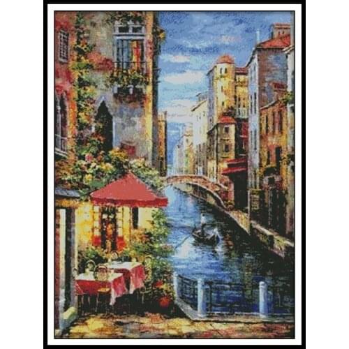 Venetian Scene Printed Paintings Joy Sunday Cross Stitch Embroidery Kits 14ct Needlework Kits 11ct Counted Canvas DIY Home Decor