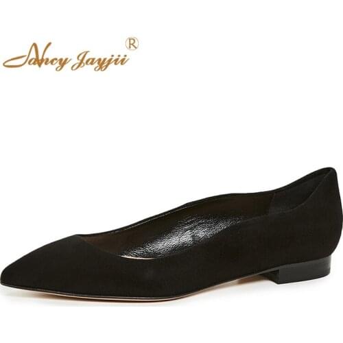 Black Flock Women Flats Waves Farem Classic Career Office Ladies Shoes Dress Casual Shallow 2021 Autumn Plus Size 45 46 40 41 39