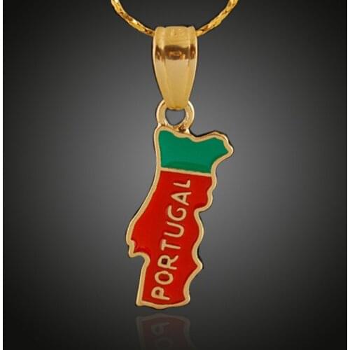 Classic Copper Titanium Alloy Portugal Map Flag Pendent Necklace Portuguese Maps Necklace for Women Men Girl Collar Jewelry Gift