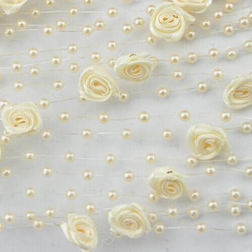 30M Beautiful Satin Rose Flowers Fishing Line Pearl Spray Beads Garland Wedding Tree Table Decoration Crafting DIY Accessories