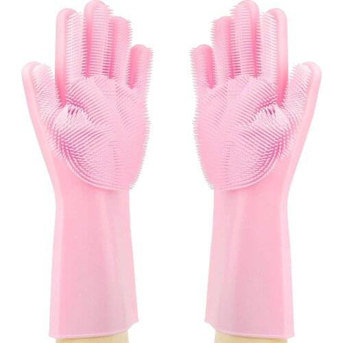 Kitchen Household Cleaning Tools Silicone Scrubbing Gloves, Scrubber Cleaning Gloves for Dishwashing and Pet Grooming