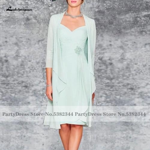Lakshmigown Two Piece Mint Green Mother of the Bride Dress for Weddings 2021 Vestido Plus Size Festa Party Dress Knee Length