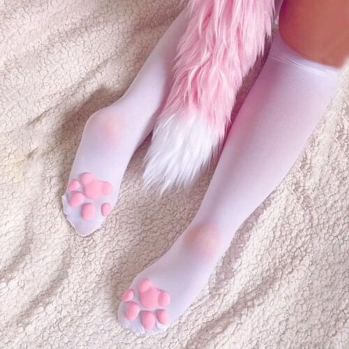 Kawaii Cat Claw Socks Over Knee 3D Silicone Cat Paw Gloves Women Girls Cosplay Thigh High Stockings Nightclubs Halloween Party