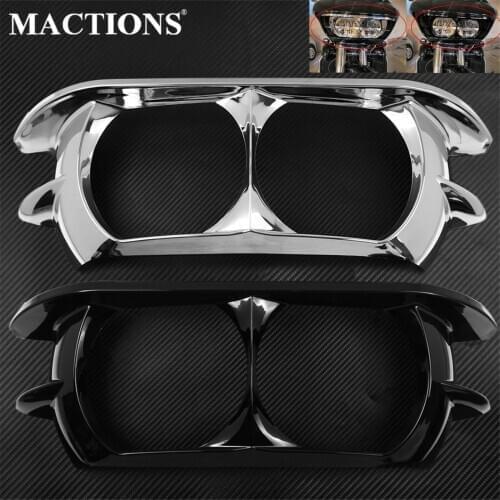 Motorcycle ABS Dual Headlight Fairing Trim Bezel Headlamp Cover Black/Chrome For Harley Touring Road Glide FLTRX FLTRXS 2015-19