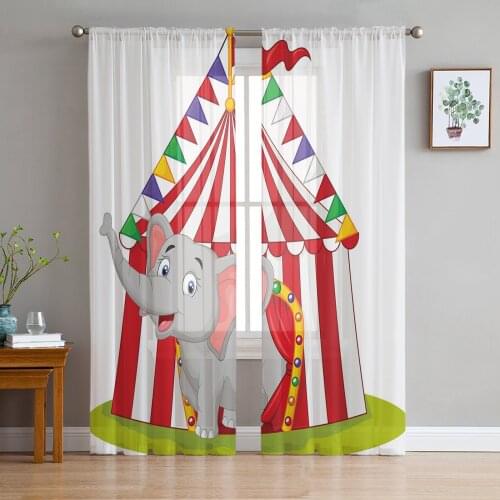 Cartoon Elephant Circus Tent Sheer Curtains for Living Room Tulle Curtain for Bedroom Kitchen Window Voile Curtains
