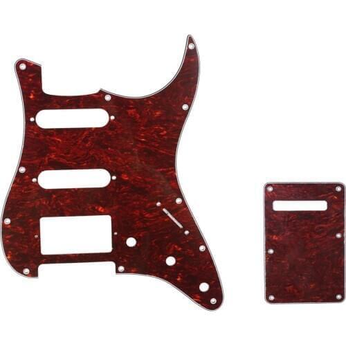 Musiclily SSH 11 Hole Strat Guitar Pickguard and BackPlate Set for Fender USA/Mexican Standard Strat Style, 4Ply Red Tortoise