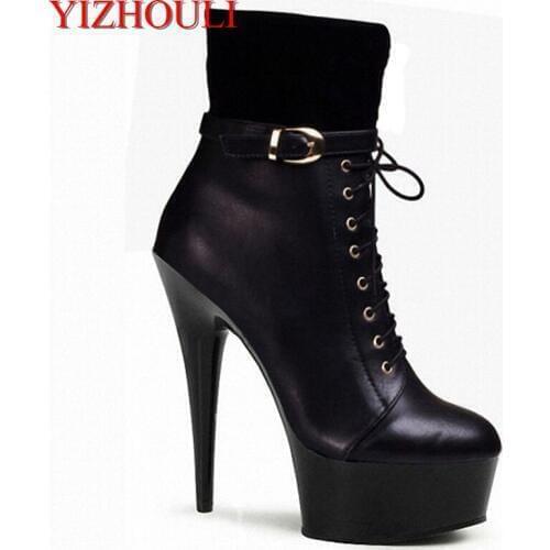 Winter New Arrivals 15cm Womens Short Boots Fashion buckle Decoration 6 inch High Thin Heels Side Zipper Female Ankle Boots