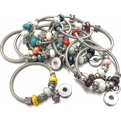 New Arrival Mixed Sale Crystal 182 Bead Fashion 18mm Snap Button Bracelet Interchangeable Charm Jewelry For Women Christmas Gift
