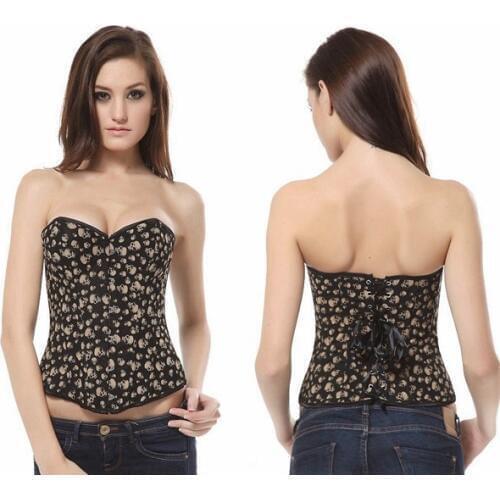 Hot Popular For Women Skull Bones Overbust Corset Steampunk Corset 3S3174 Free Shipping Sexy Burlesque Strapless Corset
