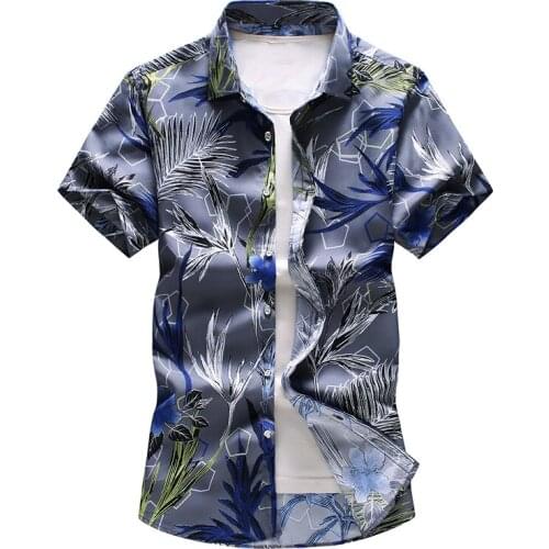 Casual Shirts Hawaiian Short Sleeve Beach Shirt Camisa Masculina Plus Size 7Xl Summer Men Slim Leaf Print Shirt Vacation Party