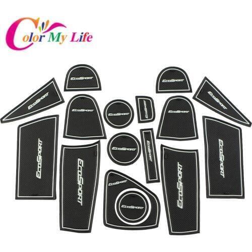 Color My Life Car Anti-slip Non-slip Rubber Cup Holder Mats Sticker Gate Slot Pad Door Groove Mat for Ford Ecosport 2012 - 2016
