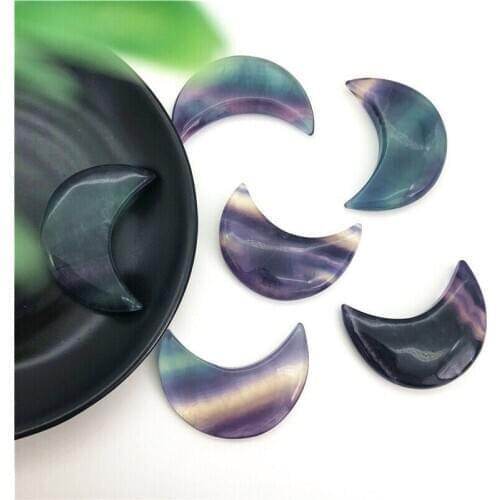 Drop Shipping 1PC Natural Colorful Fluorite Quartz Crystal Moon Shaped Hand Carved Stones Healing Natural Stones and Crystals