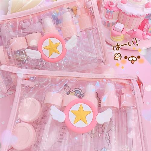 Pink Cartoon Empty Travel portable bottlings Sets for Girls Cosmetic Storage Bags 10pcs/set