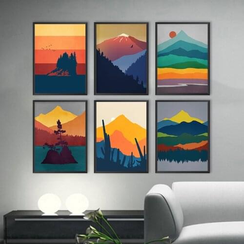 Self-adhesive Wallpaper Home Decor Abstract Sunrise Sunset Wall Art Posters And Prints Wall Pictures For Kitchen Room Decoration