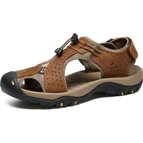 Summer Cool Leather Mens Sandals Shoes Fashion Handmade Sewing Sandals For Men Outdoor Beach Walking Mens Casual Sandals