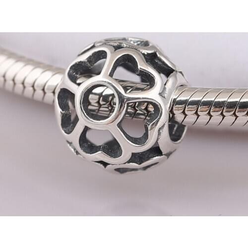 S925 Silver Bead Charm fit Lady Bracelet Bangle Openwork Five-Leaf Clover Love Heart Promise Charm DIY Jewelry