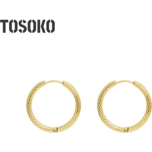 TOSOKO Stainless Steel Jewelry Autumn And Winter Flower Thread Circle Earrings Women Fashion Hoop Earrings BSF324