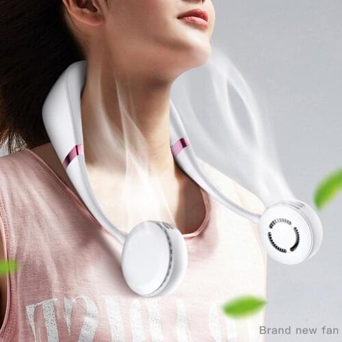 USB Portable Fan Cold Fan Hands Free Neck Fan Hanging Rechargeable Mini Sports Fan 3-speed Adjustable Neck Dual Fan Home Office