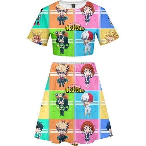 My Hero Academia Anime Cosplay Skirt Suit Women Girl 2 Piece Crop Sets Outfits 3D Print Japanese Cute Dress 2021 Summer Clothes