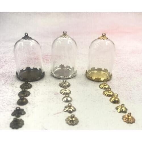 1/2/3/5/8pcs 35x25mm Tube bell jars glass globe bubble gold Crown tray cap glass vial pendants necklace glass dome cover jars