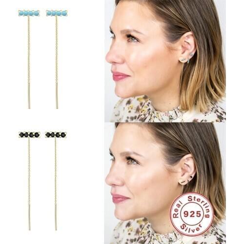 100% Solid 925 Sterling Silver Minimalist Bling CZ Stud Earring For Ladies Woman Tassel Earrings Jewerly Accessories Brincos