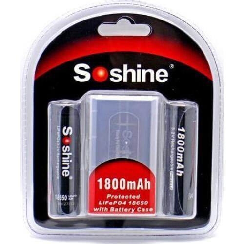 2pcs Soshine 3.2V Rechargeable 18650 LifePO4 Battery Cell 1800mAH Protected Positive nipple for Led Torch Headlamp Bicycle Light