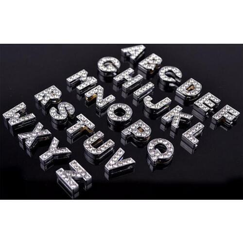 260PCS 10mm Silver Rhinestone A-Z Slide Charms Slide Letters DIY 10mm Bracelets Wristbands,Belt Straps Pet Name Collar