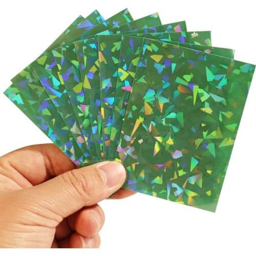 66x91mm 100 PCS/LOT Green Broken Gemstone Glass Laser High End Card Sleeves Film Holographic Idol Photo Protector Cards Cover
