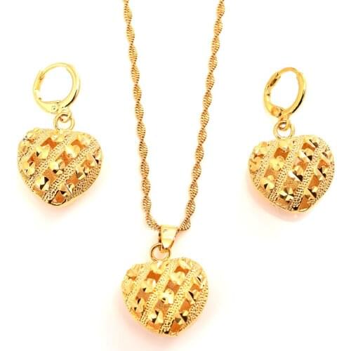 Bangrui African Dubai Wedding Bridal Jewelry Sets Gold Color Heart Earrings Pendant Necklace Sets for Women Gril