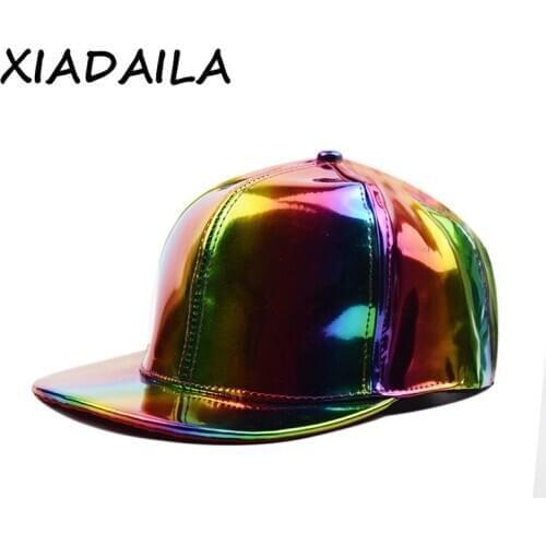 New Four Seasons Universal PU Solid Color Light Version of Hip Hop Cap Laser Baseball Cap Sunshade Waterproof PU Baseball Cap