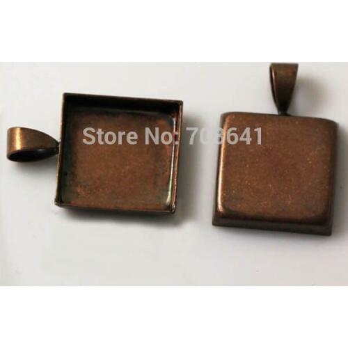 Blank Square Deep Wall Bezel with Bail Pendant Bases Resin Cabochons Settings Findings DIY Jewelry Making Antique Copper tone