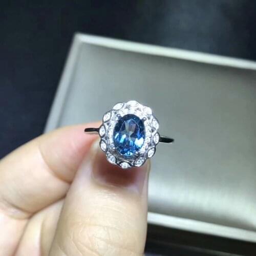 Extravagant fashion Sun flower Natural blue topaz gem Ring S925 Silver Natural gemstone Ring girl Womens party gift Jewelry