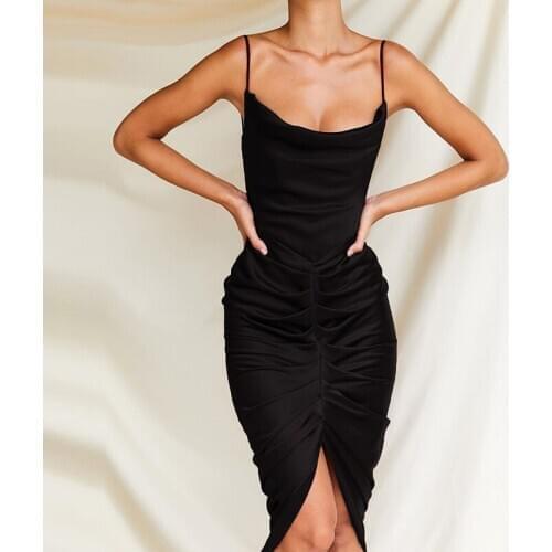 European and American New Style Womens Sexy Solid Color Halter Folds Pile Neck Suspender Skirt Women Fashion Dress