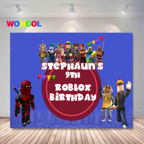 Woncol ROBLOX Photography Backdrop Boys Happy Birthday Baby Shower Came Photo Background Blue Custom Vinyl Photo Booth Props