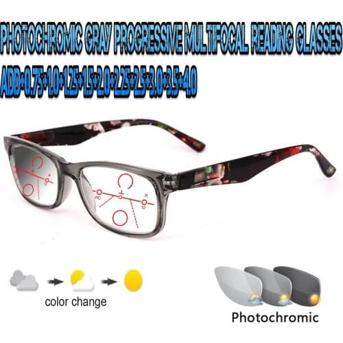 Photochromic Gray Progressive Multifocal Reading Glasses Men Woem Ultralight +1.0 +1.5 +1.75 +2.0 +2.5 +3 +3.5 +4