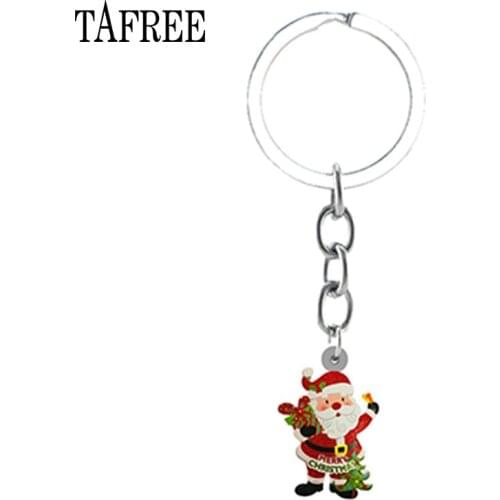 TAFREE Classic Santa Claus Accessories Key Chains New 2021 Christmas Party ART Decoration Resin Keyring Men Jewelry C1085