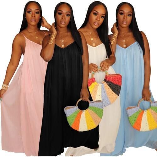 Rompers 2020 Summer New Women Casual Loose Spaghetti Straps Chiffon Jumpsuit Sleeveless Backless Playsuit Trousers Overalls