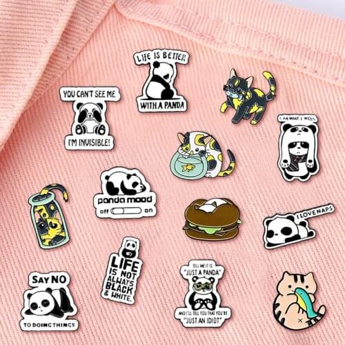 Creative Trendy Cartoon Panda Text Oil Drop Brooch Pin Denim Bag Gift For Friends Men Women Fashion Jewelry Clothes Decoration