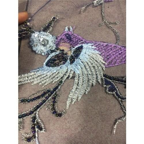 Best quality bird design YG-321 embroidered African Tulle Lace Fabric African French Lace Fabric with colorful small beads