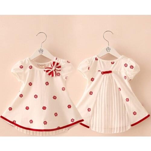 Summer New Toddler Girls Tops 2021 Baby Korean Print Bow-knot Short Sleeve Shirts Chiffon Splicing Cute Blouse for Girls 2-8 Y